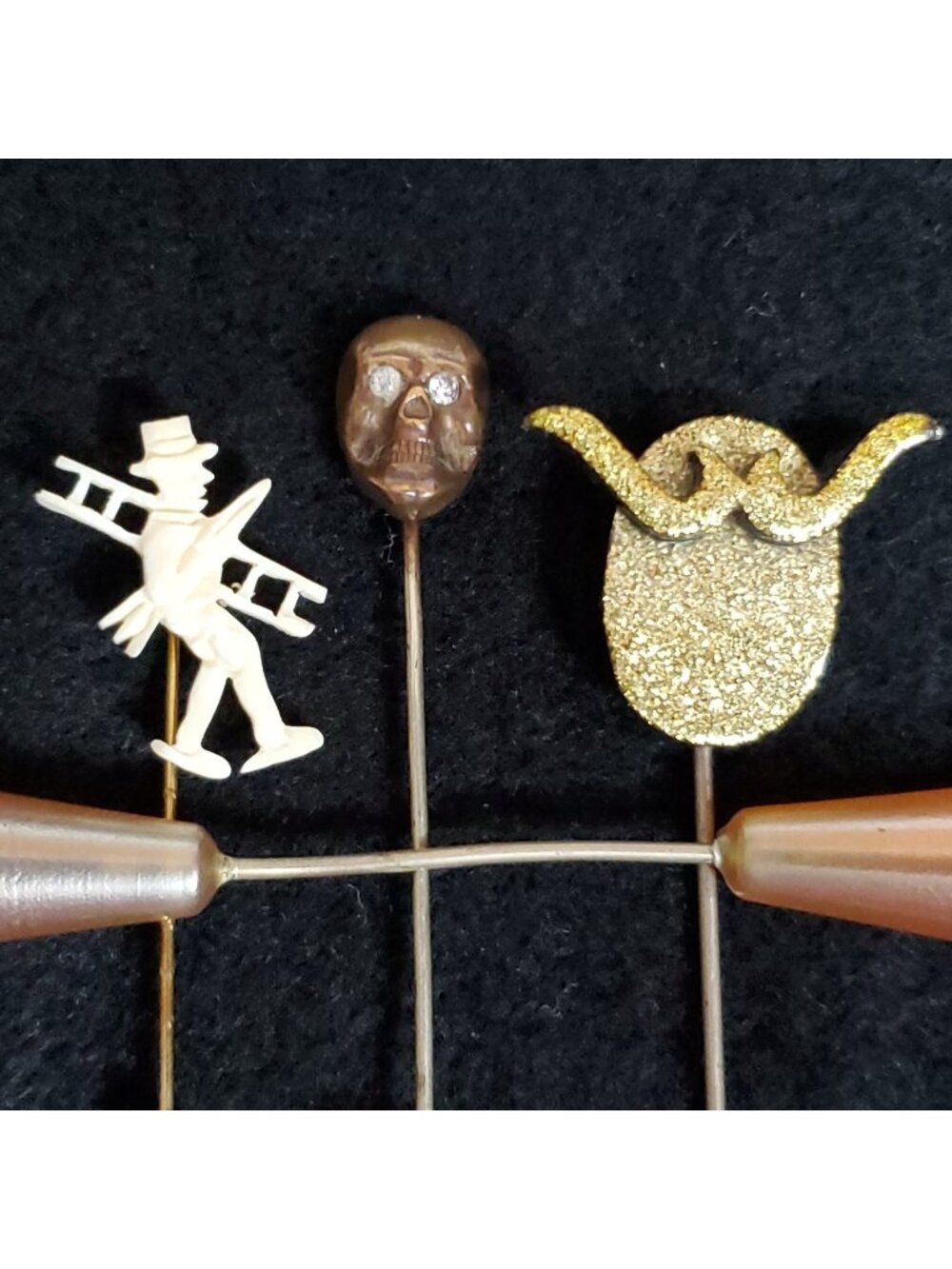 Vintage Stickpin Jabot Hat Pin Skull Rhinestone Lot Of 4